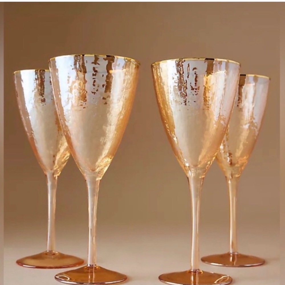 Anthropologie NIB Set of 2 Zaza Honey Luster Wine Glasses